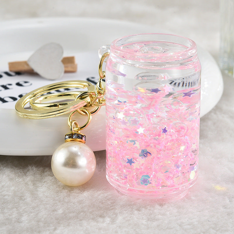 Wholesale Acrylic Quicksand Floating Bottle Cans Creative Key Chain